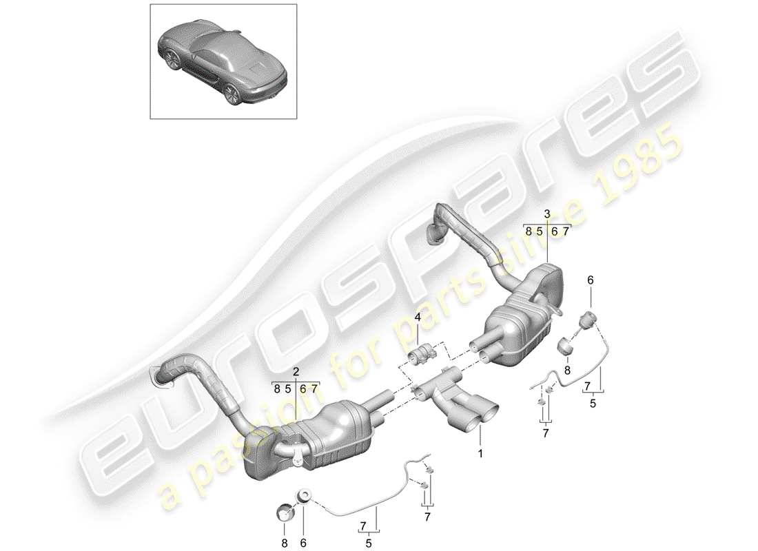 porsche 2014 (981 boxster) sistema de escape diagrama de piezas