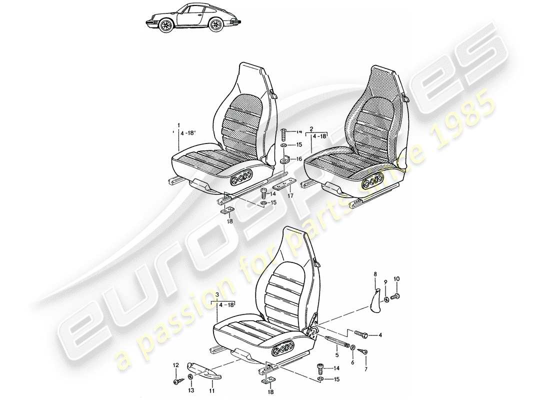 porsche seat 944/968/911/928 (1993) asiento delantero - completo - totalmente eléctrico - elec. ajuste vertical - - d - mj 1987>> - mj 1989 diagrama de piezas