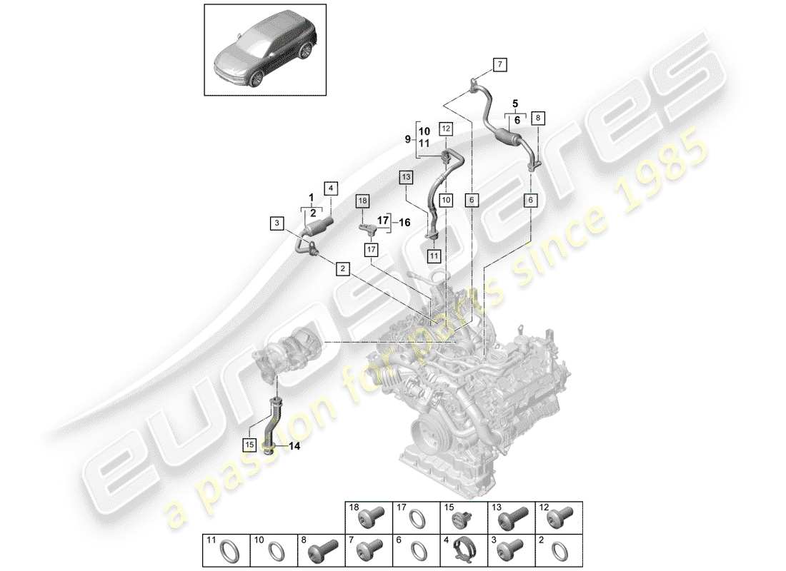 porsche 2020 (cayenne e3 9ya/9yb) water cooling diagrama de piezas