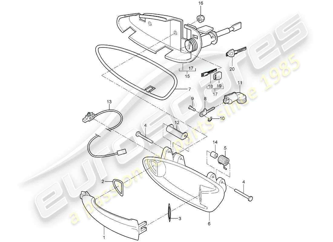 porsche 2006 (987 boxster) manija de la puerta diagrama de piezas