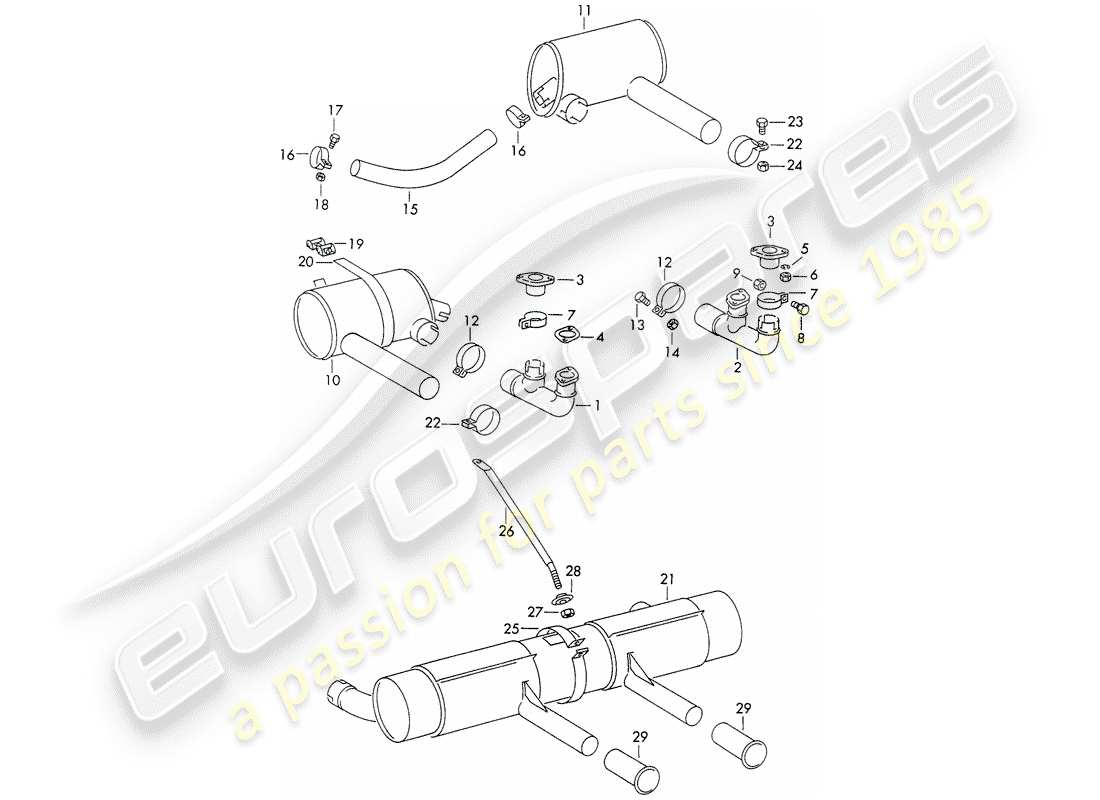 porsche 1960 (356b/356c) sistema de escape diagrama de piezas