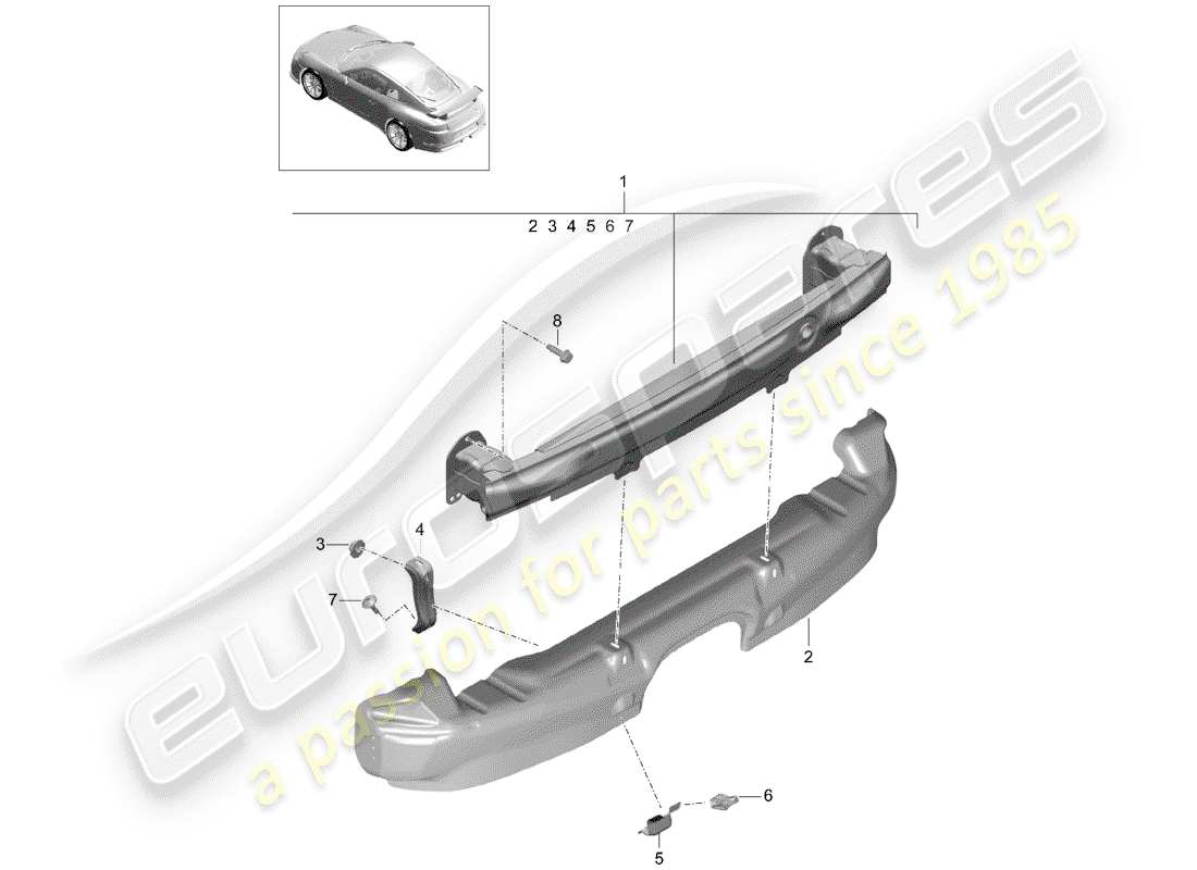 porsche 2017 (991-2 r/gt3/rs) diagrama de piezas del soporte de parachoques