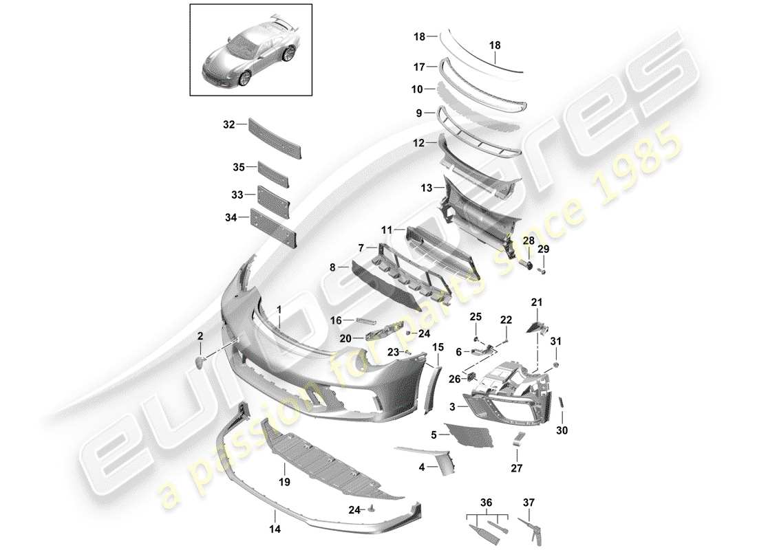 porsche 2017 (991-2 r/gt3/rs) diagrama de piezas del parachoques