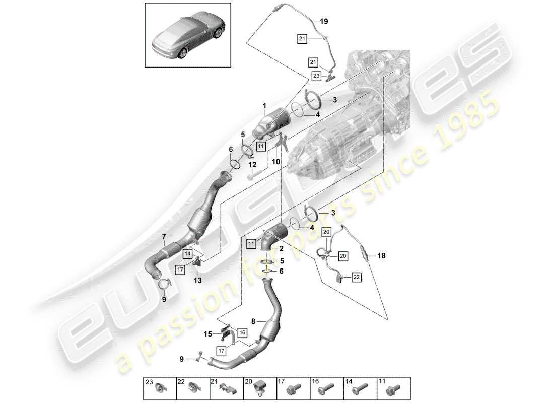 porsche 2020 (panamera 971-1) sistema de escape diagrama de piezas