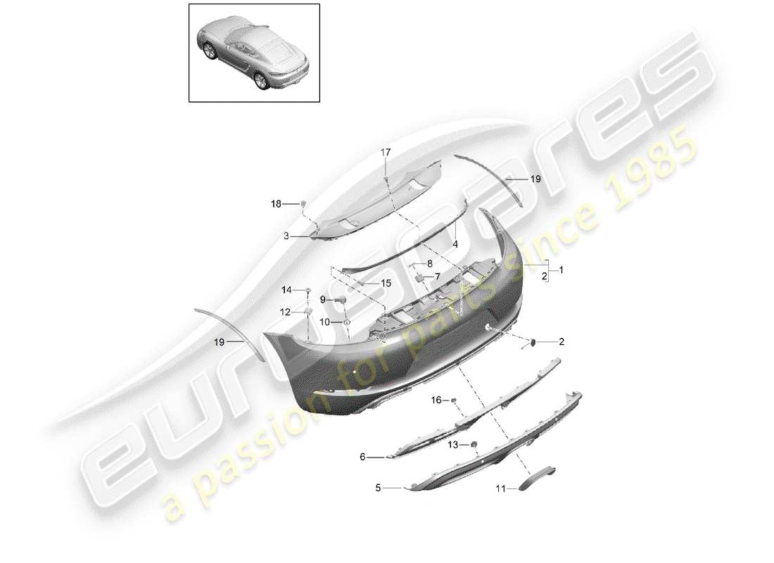 porsche 2018 (718 cayman) parachoque diagrama de piezas