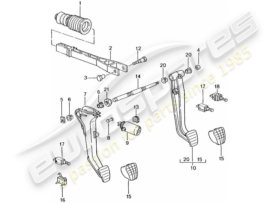 porsche 996 t/gt2 (2003) diagrama de piezas de pedales