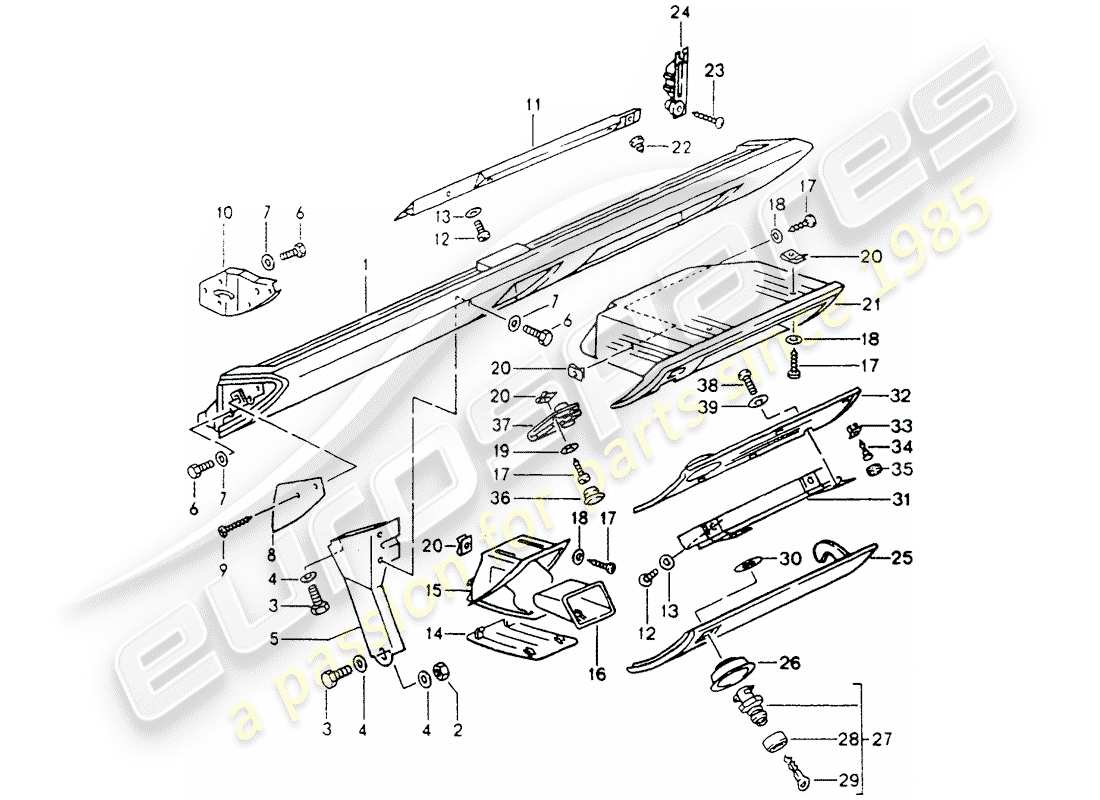 porsche 1991 (964) embellecedor rodilleras - airbag - para vehiculos con - tapa de guantera - cierre - d - mj 1990>> esquema de partes