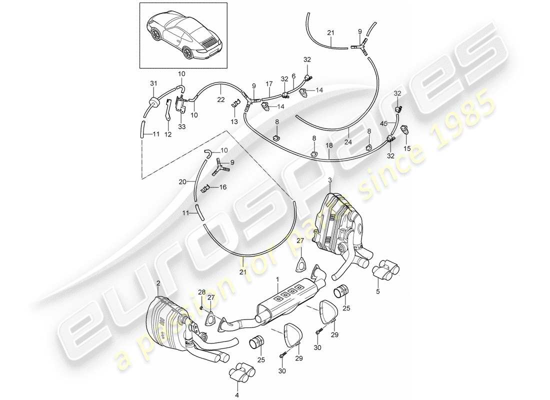 porsche 2009 (997-2) sistema de escape diagrama de piezas