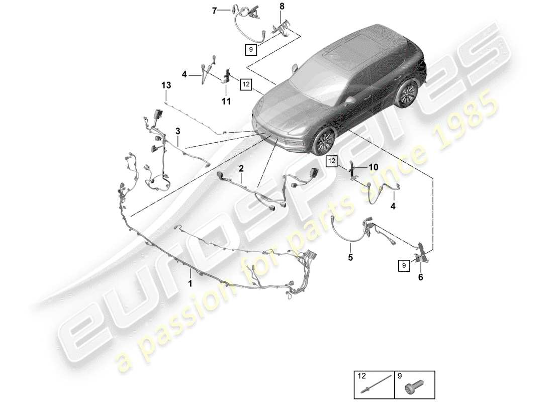 porsche 2020 (cayenne e3 9ya/9yb) arneses de cableado diagrama de piezas
