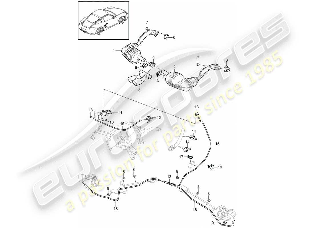 porsche 2011 (987 cayman) diagrama de piezas del sistema de escape
