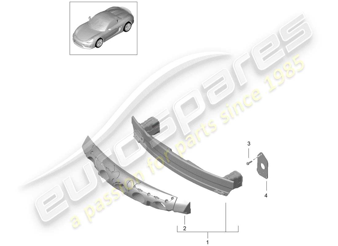 porsche 2016 (981 boxster spyder) diagrama de piezas del soporte de parachoques