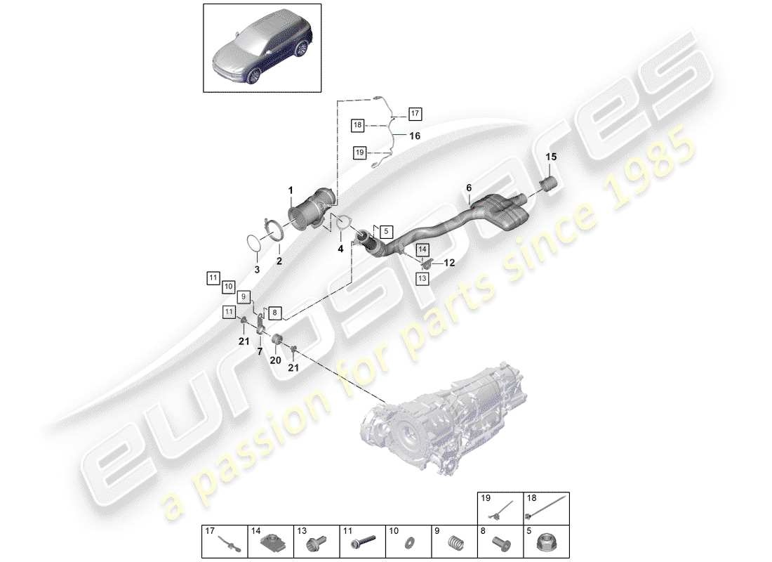 porsche 2020 (cayenne e3 9ya/9yb) diagrama de piezas del sistema de escape