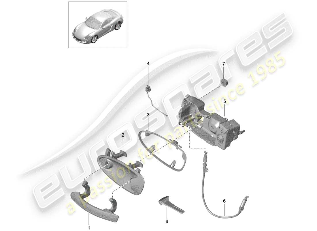 porsche 2015 (981 cayman) manija de la puerta diagrama de piezas