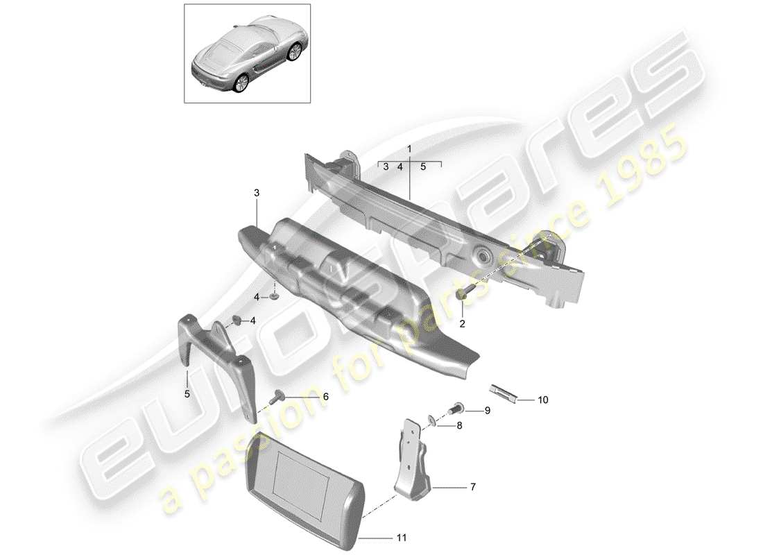 porsche 2015 (981 cayman) diagrama de piezas del soporte de parachoques