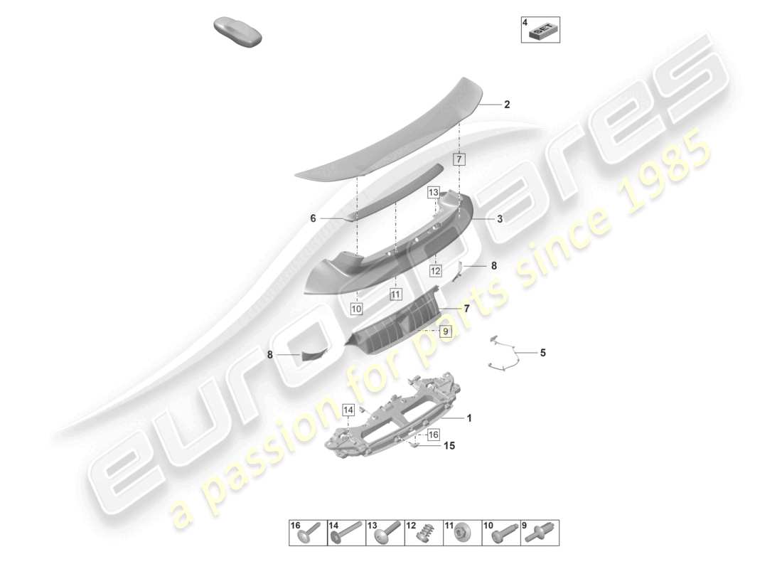 porsche 2019 (992-1) alerón trasero aerokit diagrama de piezas