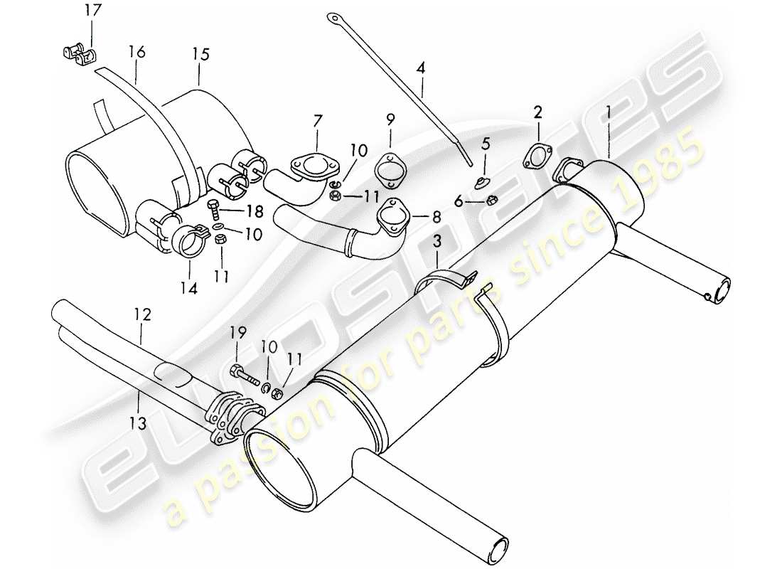 porsche 1962 (356b/356c) sistema de escape - versión deportiva - retenedor - nr. 1 diagrama de piezas