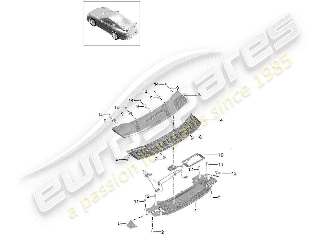 porsche 2016 (991-1 r/gt3/rs) alerón trasero diagrama de piezas