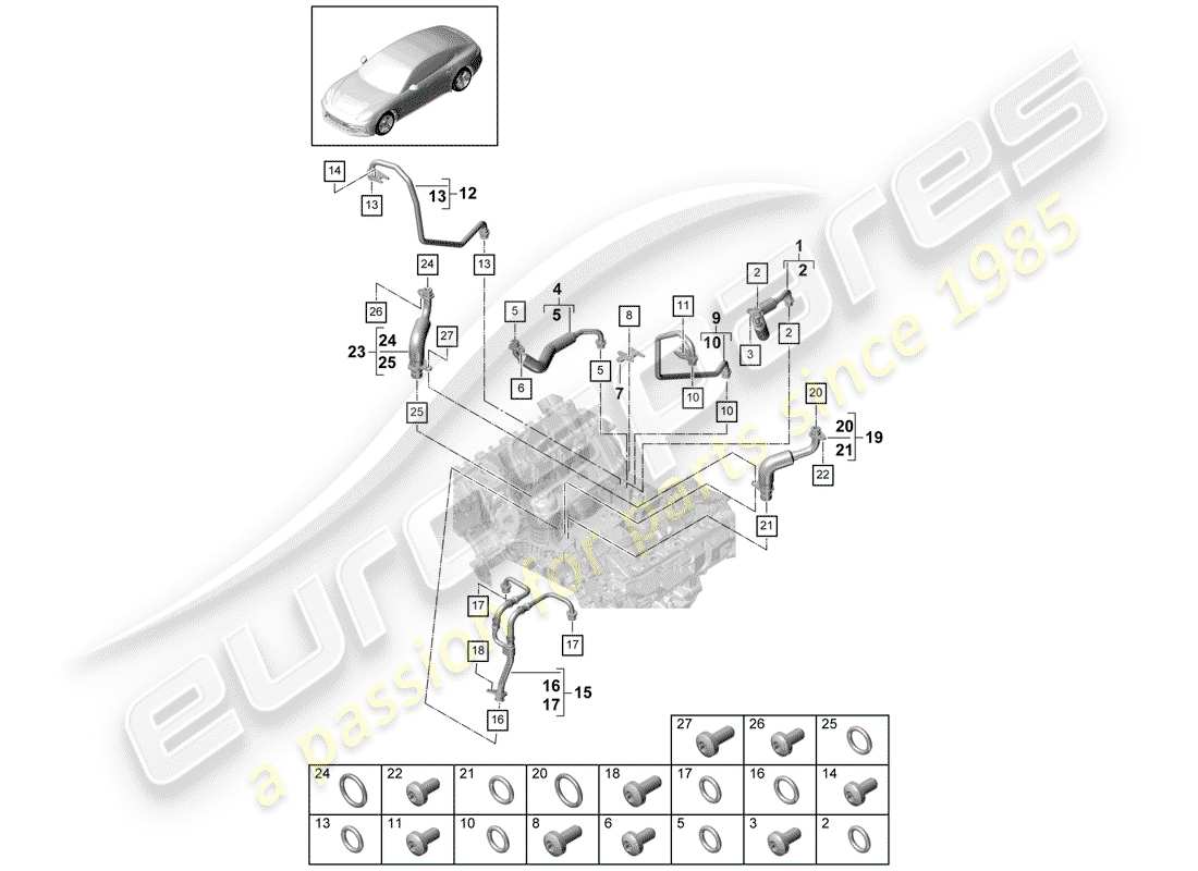 porsche 2017 (panamera 971-1) enfriamiento por agua para diagrama de piezas