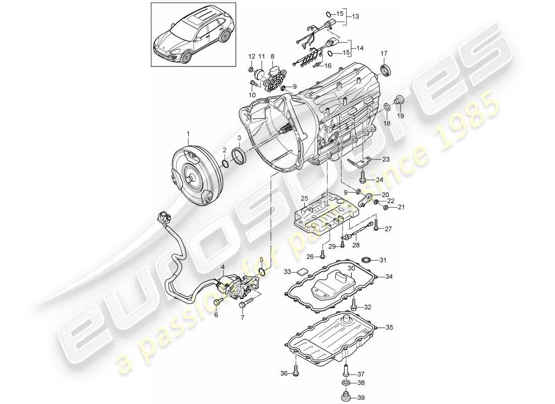 porsche cayenne e2 (2014) 8-speed diagrama de piezas de la caja de cambios automática