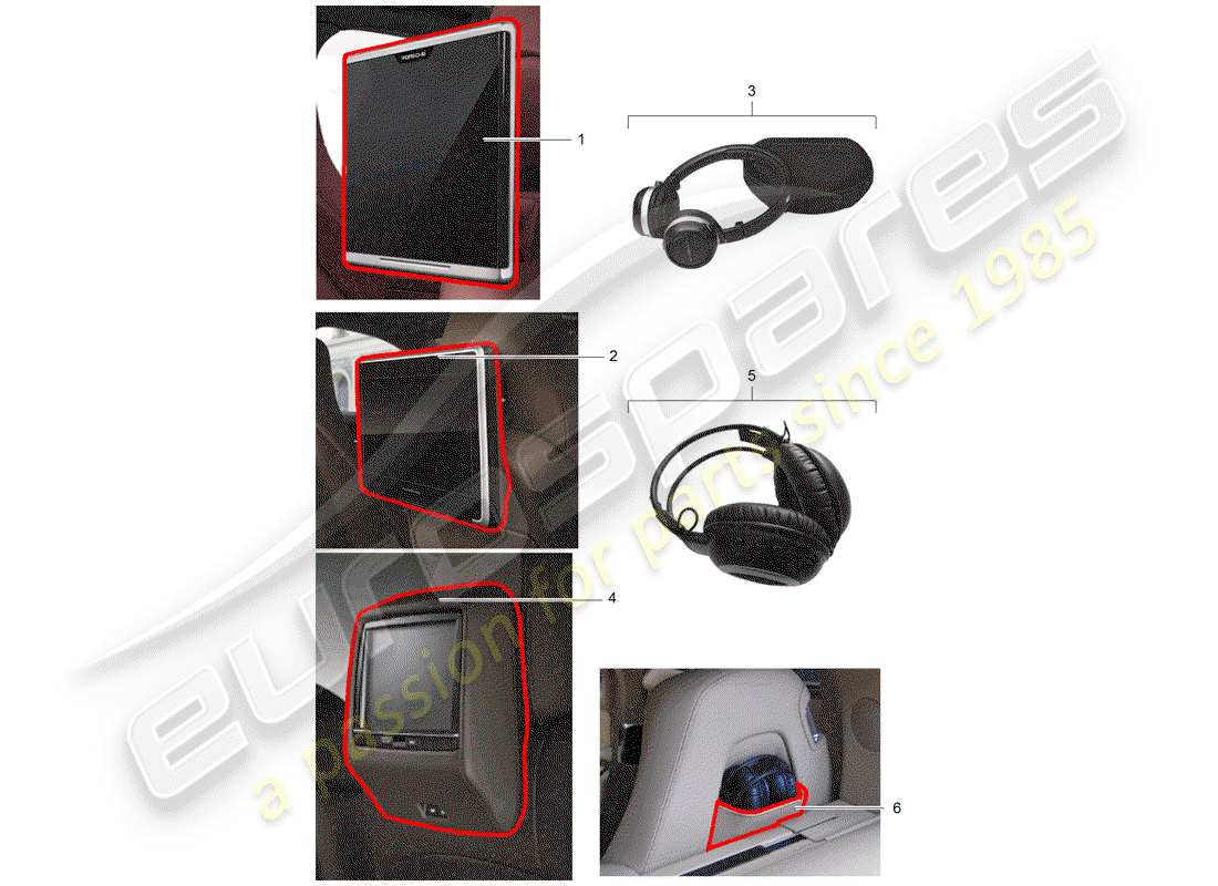 porsche 2012 (tequipment panamera) sistema de entretenimiento del asiento trasero diagrama de piezas