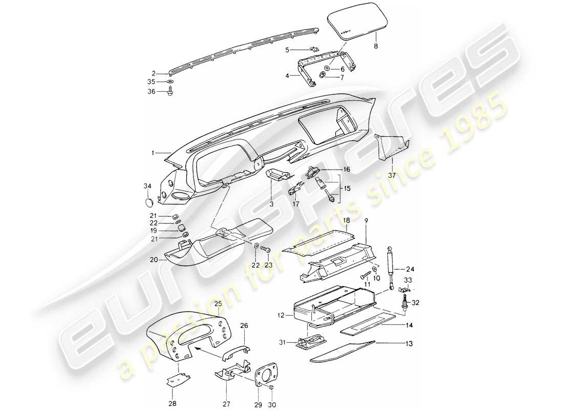porsche 1990 (928) adorno del panel de salpicadero - airbag - - d - mj 1990>> diagrama de piezas