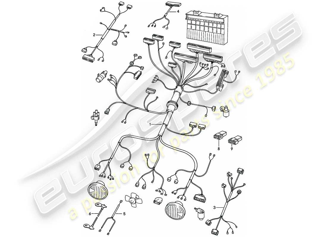 porsche 1982 (944) arneses de cableado - compartimiento del motor - - dme - - sistema arandela diagrama de piezas