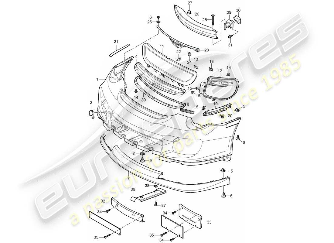 porsche 2008 (997-1 turbo / gt2) parachoque diagrama de piezas