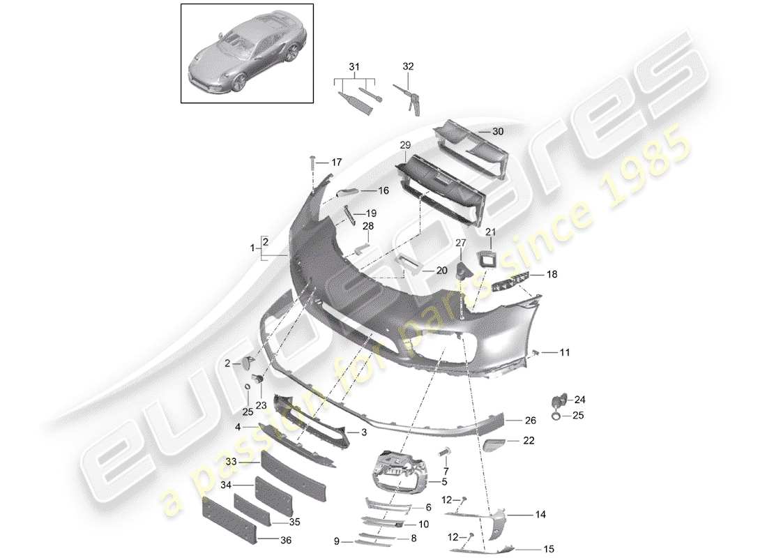 porsche 2020 (991-2 turbo) diagrama de piezas del parachoques
