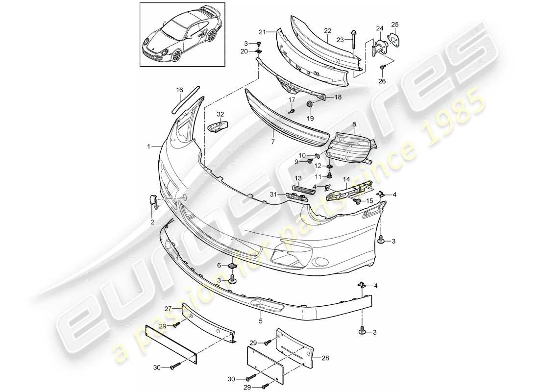 porsche 2012 (997-2 turbo / gt2 rs) parachoque diagrama de piezas