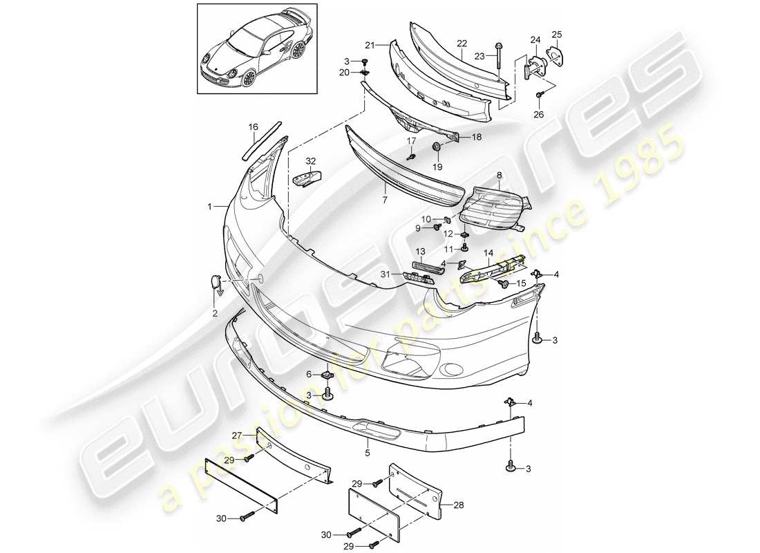 porsche 911 t/gt2rs (2012) diagrama de piezas del parachoques