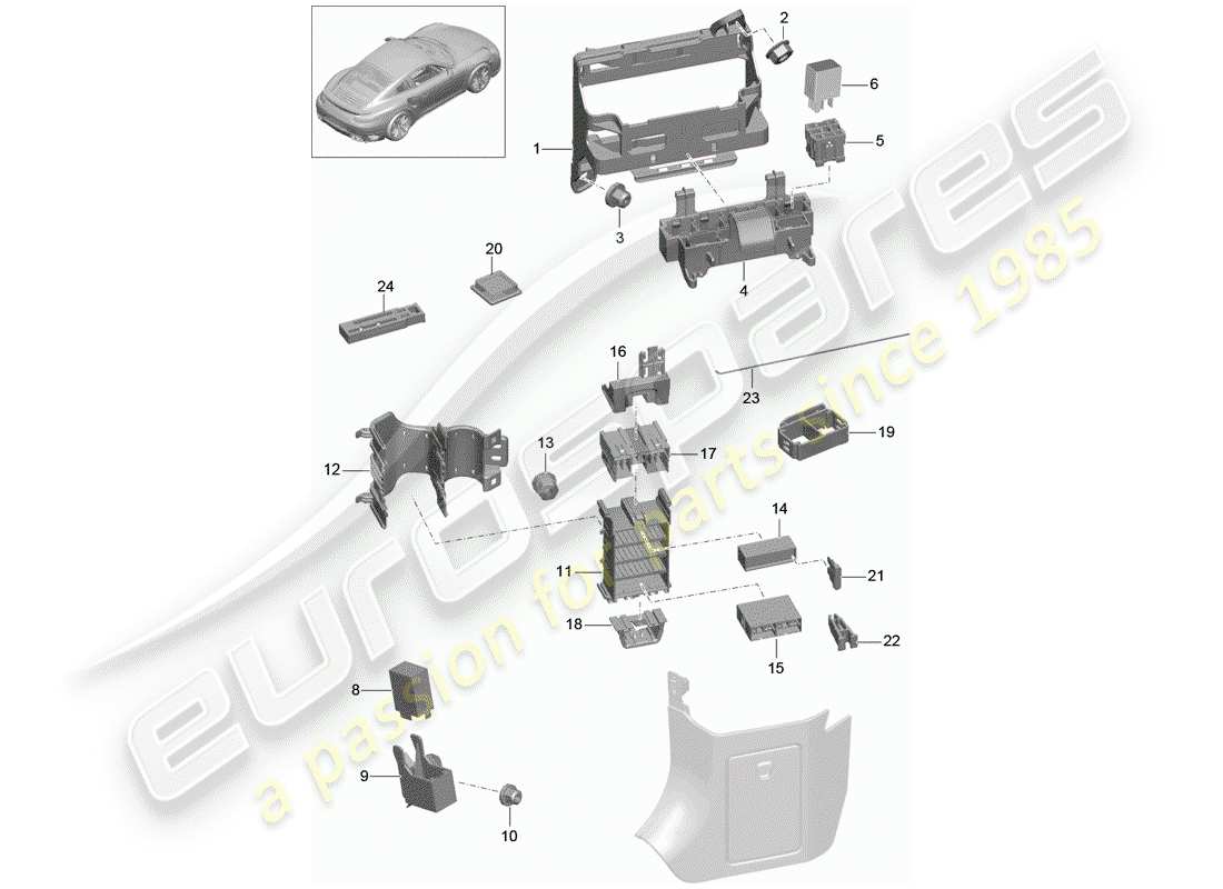 porsche 2020 (991-2 turbo) diagrama de piezas de la caja de fusibles/placa de relé