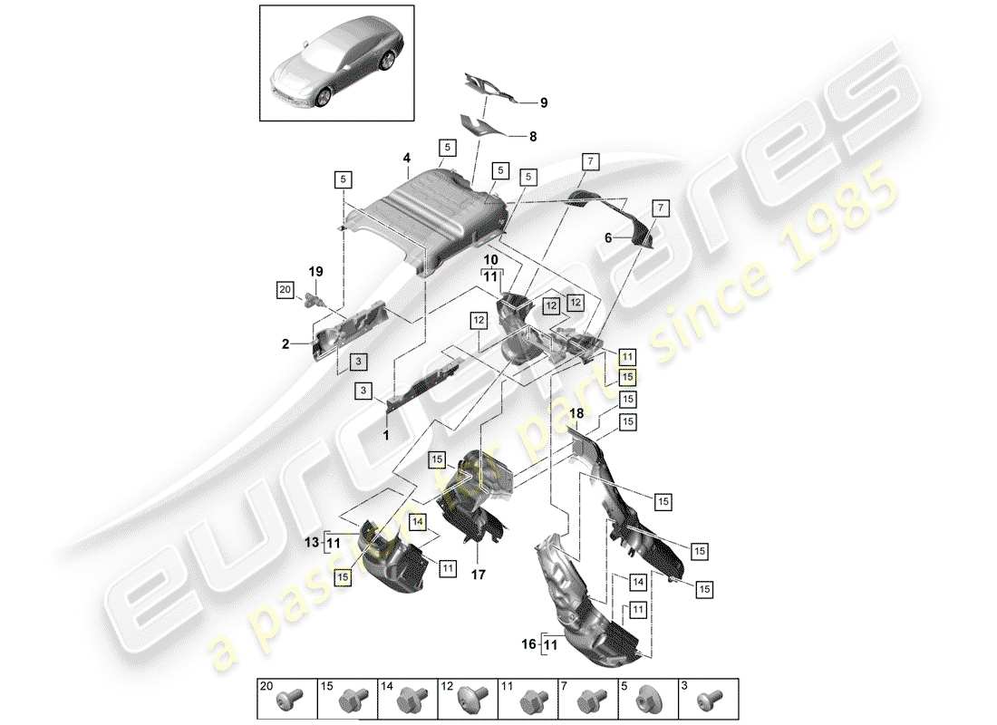 porsche 2017 (panamera 971-1) sistema de escape diagrama de piezas