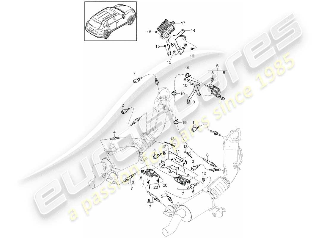 porsche 2011 (cayenne e2 92a) diagrama de piezas del sistema de escape