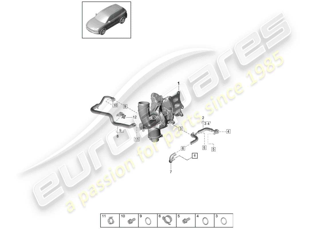 porsche 2019 (cayenne e3 9ya/9yb) refrigeración por agua para diagrama de piezas