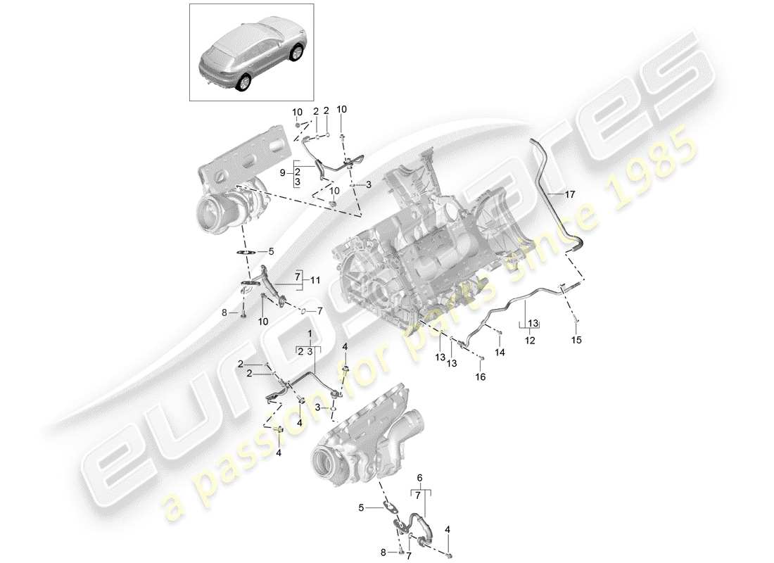 porsche 2015 (macan) diagrama de piezas de la línea de retorno de aceite