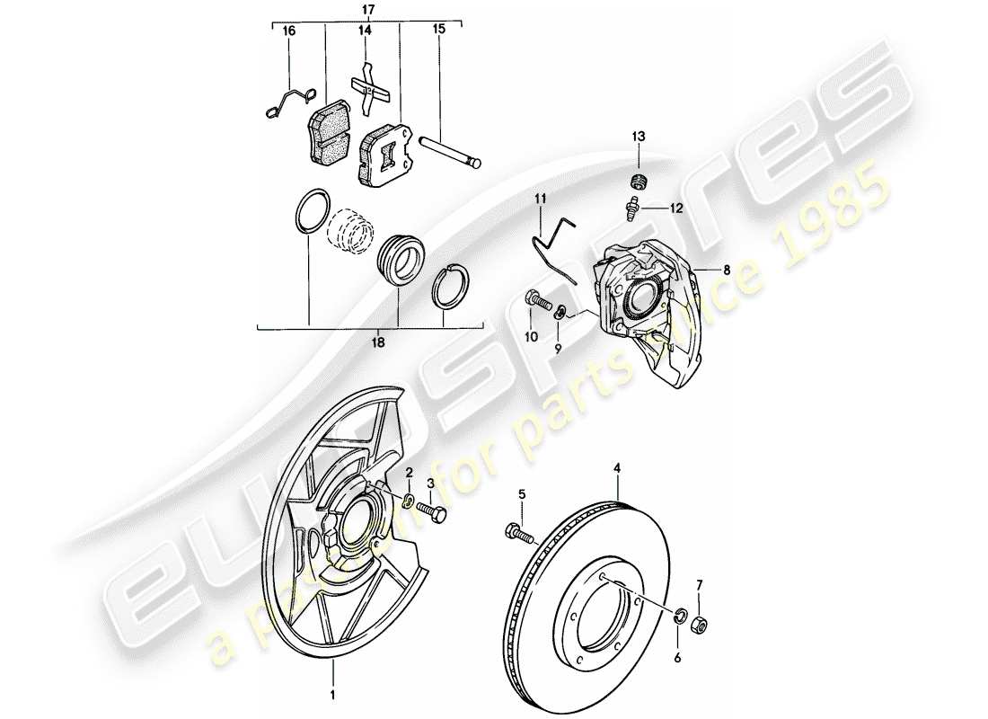 porsche 1978 (924) frenos de disco - eje delantero diagrama de piezas