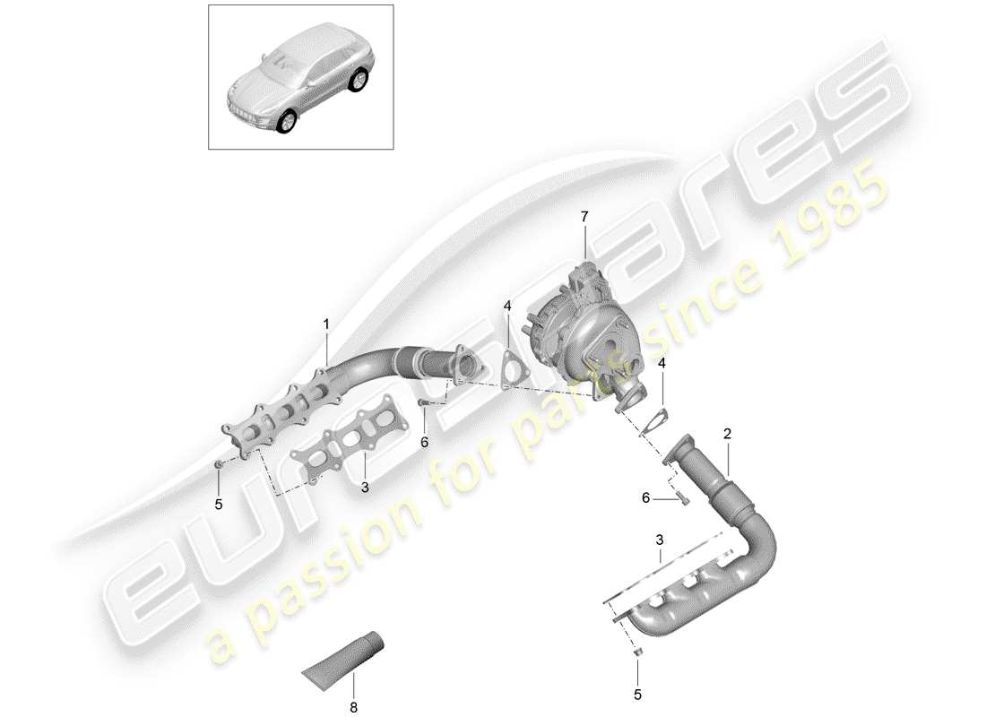 porsche 2016 (macan) diagrama de piezas del sistema de escape