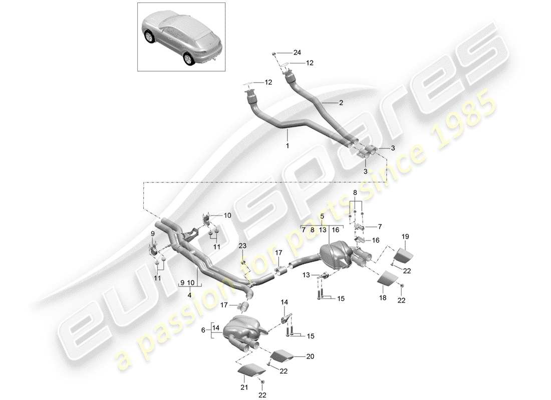 porsche 2016 (macan) diagrama de piezas del sistema de escape