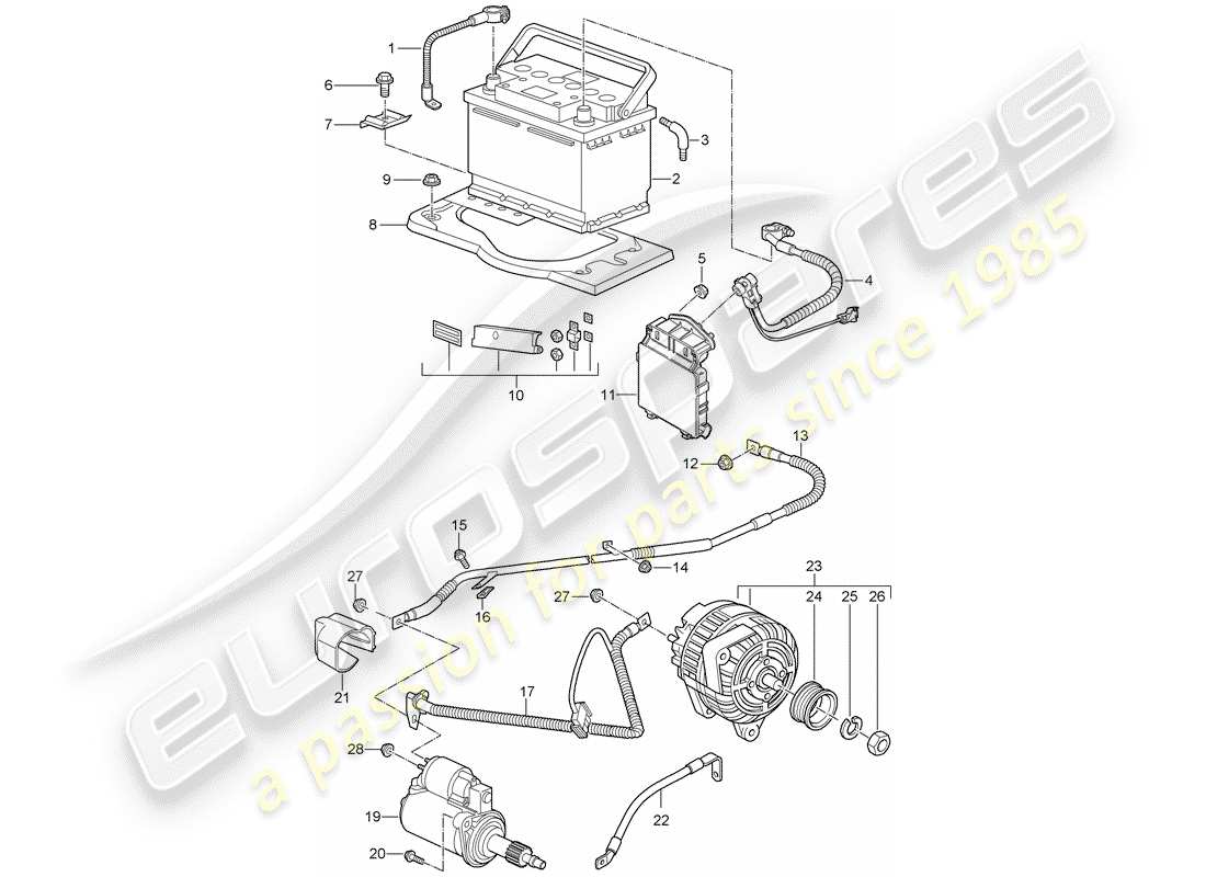 porsche 2011 (997-2 gt3) batería diagrama de piezas