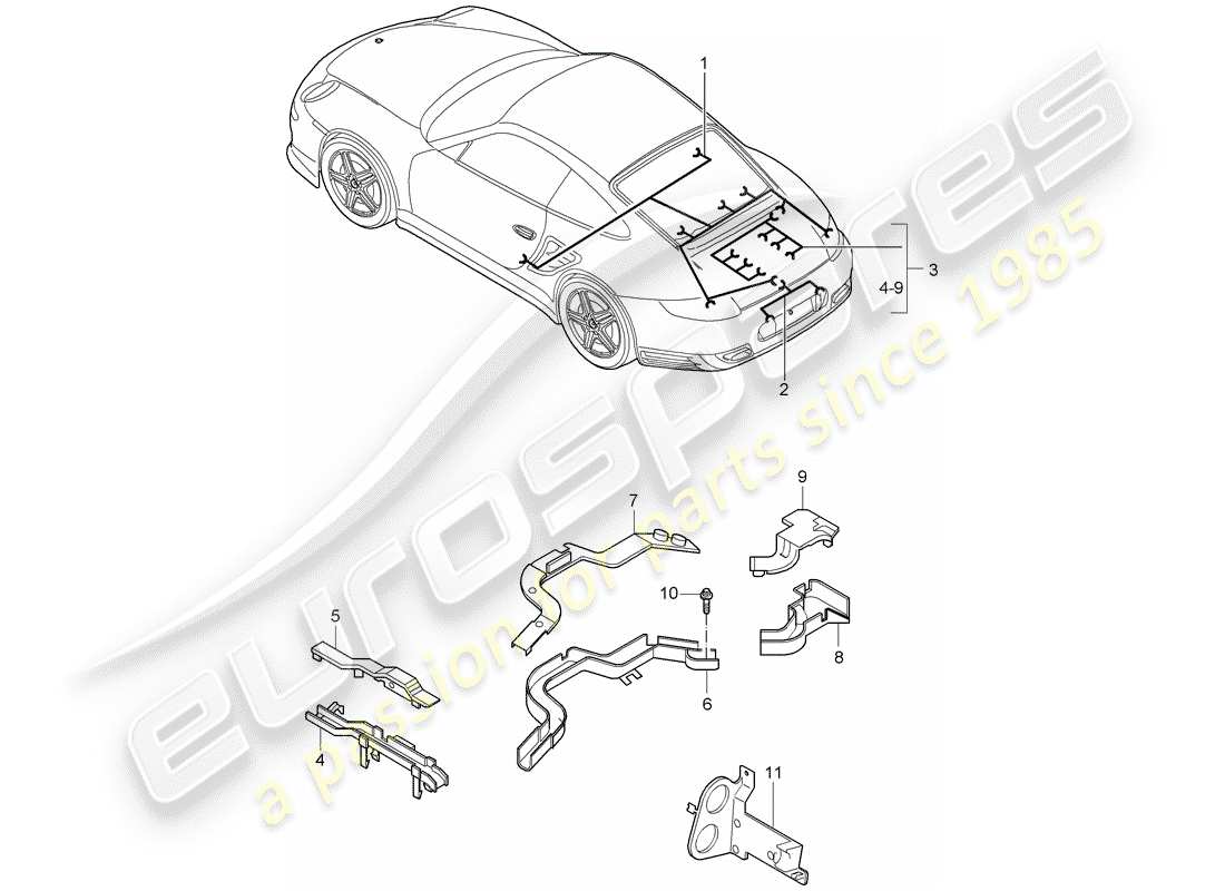 porsche 2009 997-2 turbo / gt2 cableando arneses diagrama de piezas