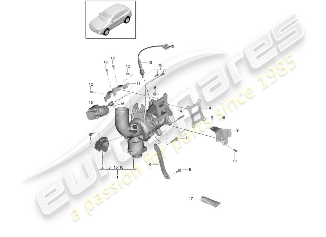 porsche 2017 (macan) turbocompresor de gases de escape diagrama de piezas