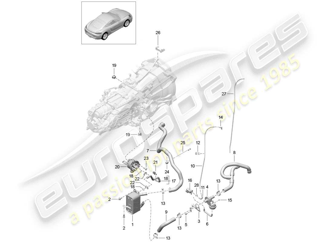 porsche 2017 (718 cayman) diagrama de piezas de la caja de cambios manual