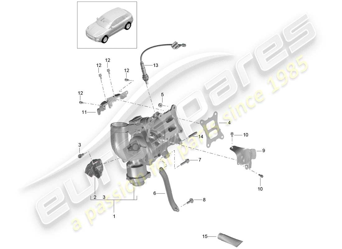 porsche 2016 (macan) diagrama de piezas del turbocompresor de gas de escape