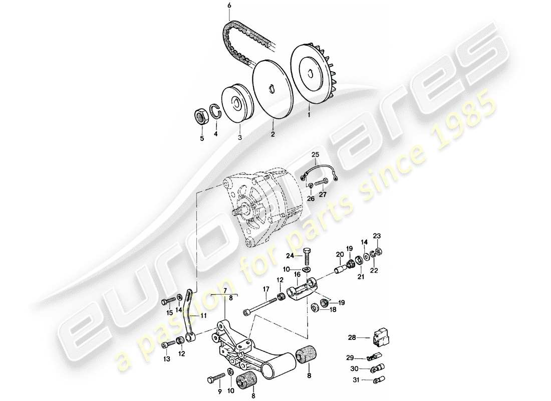 porsche 1981 (924) sujetadores - alternador diagrama de piezas
