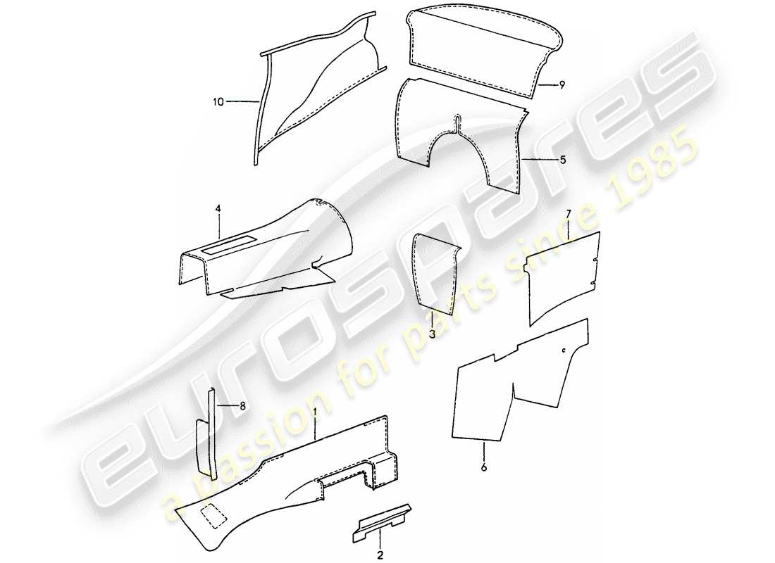porsche 1991 (964) equipamiento interior - alfombra adhesiva diagrama de piezas