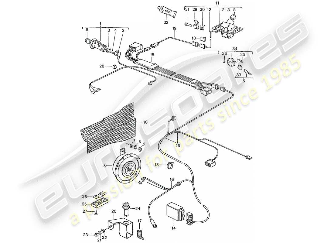 porsche 1990 (928) sistema de alarmas diagrama de piezas