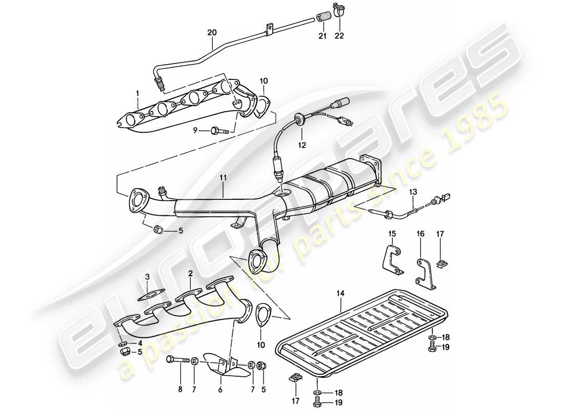 porsche 1986 (928) sistema de escape - catalizador diagrama de piezas