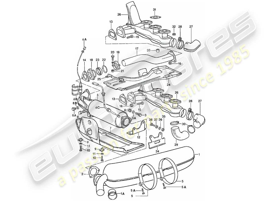 porsche 1983 (911) sistema de escape diagrama de piezas