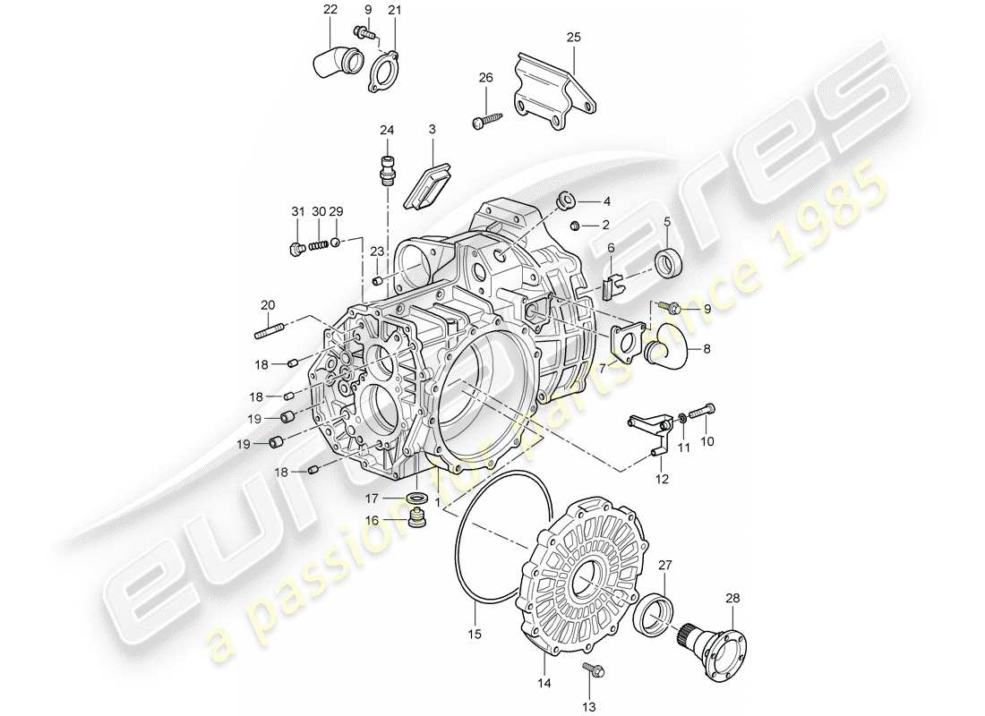porsche 2001 (996 turbo / gt2) diagrama de piezas de la caja de transmisión