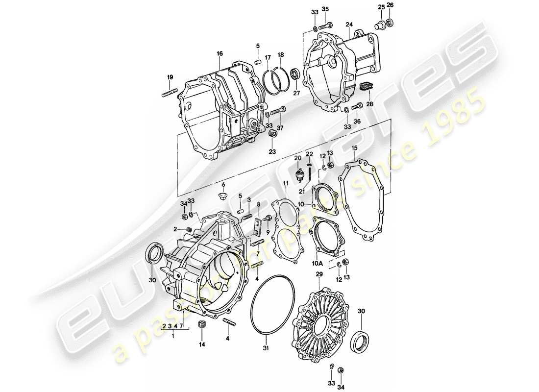 porsche 1981 (924) transmisión de repuesto - caja de transmisión - caja de cambios manual - g31.01/02/03 diagrama de piezas